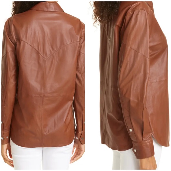 Rag & Bone Women Jack Leather Button Down Shirt in Large - Picture 4 of 17
